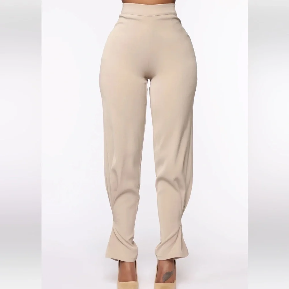 FASHION NOVA Office Pow Wow High Waist Trouser - Khaki Size Small NEW - Picture 2 of 14